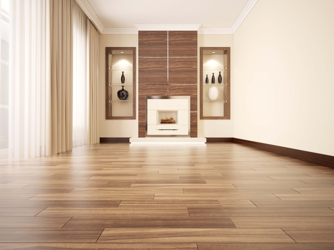 Living room with wood flooring and fireplace