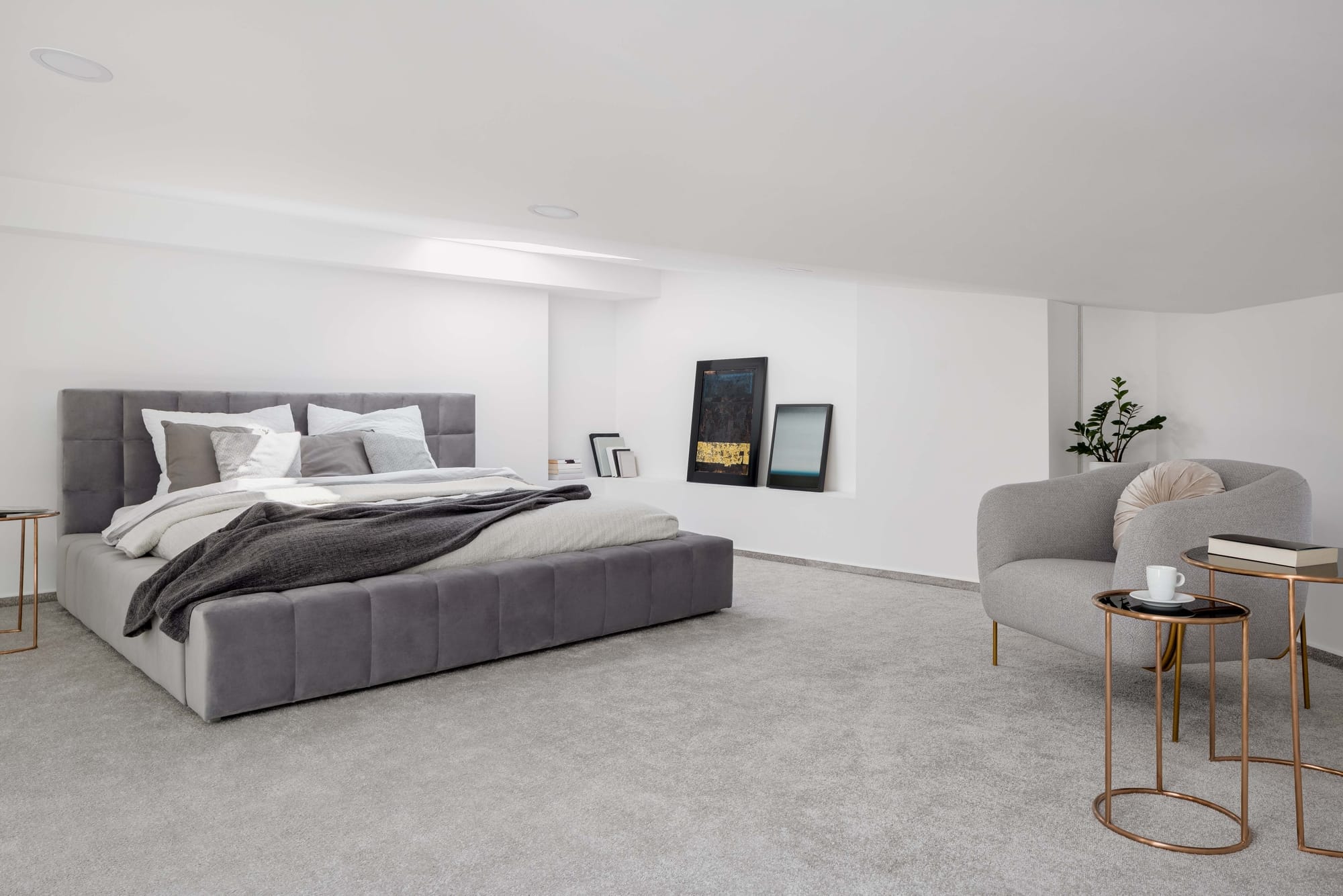 Bedroom with grey carpet